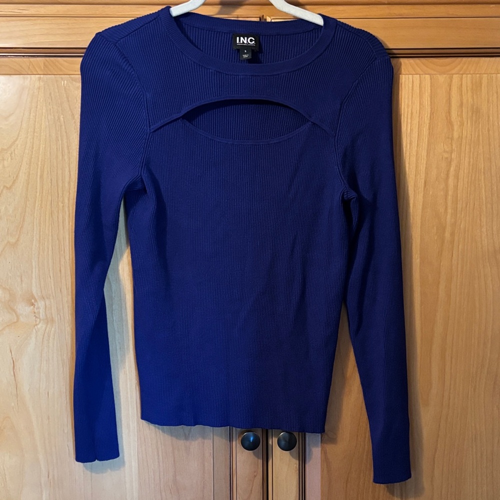 INC International Concepts Women's Royal Blue Cutout Long Sleeve Top